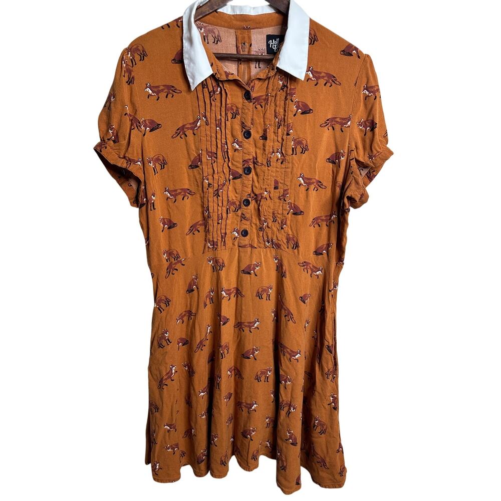 Hell Bunny Vixey Fox Mini Dress size UK18 US14 Fit Flare Tea Dress Retro